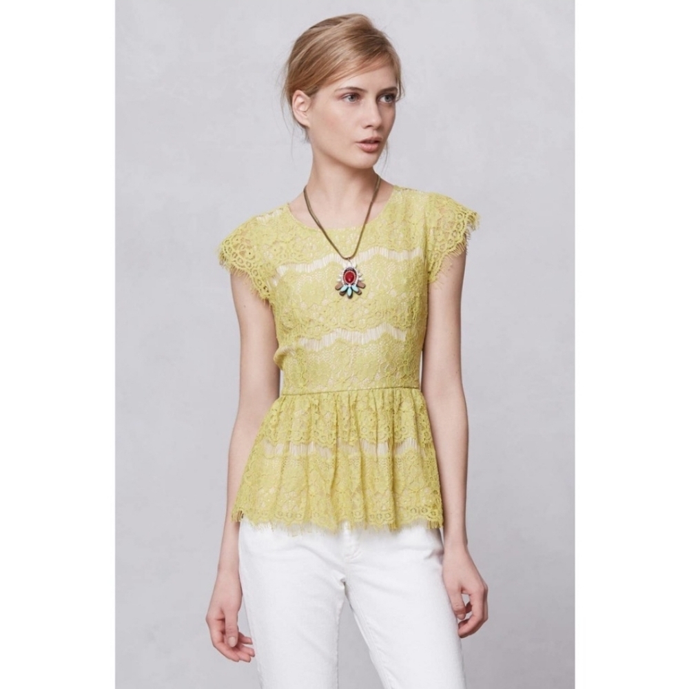 Anthro Maeve Yellow Lace Katrine Top